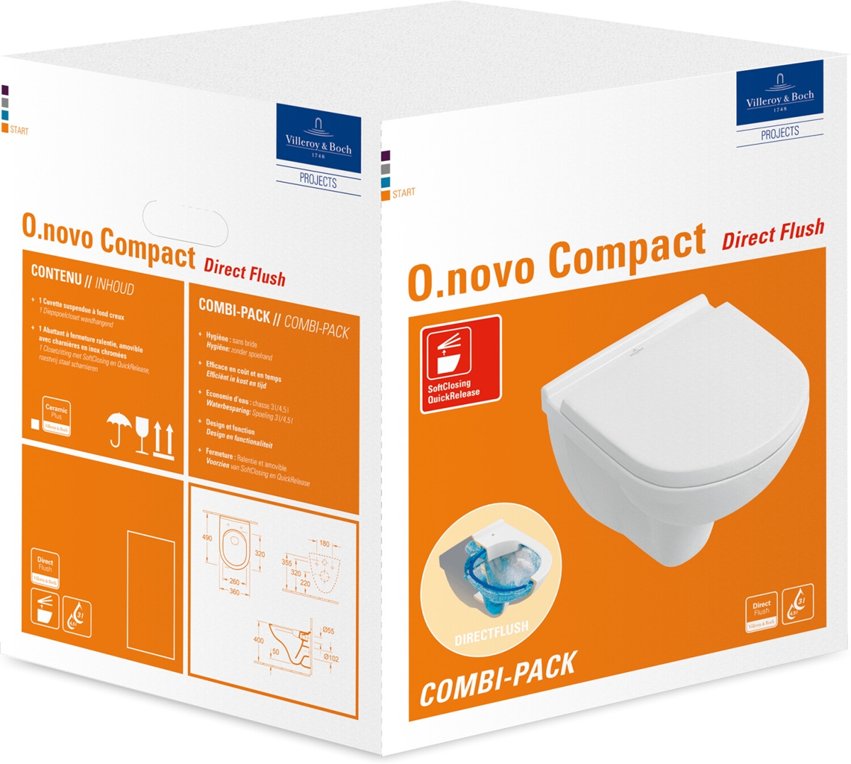 O.novo Combipack, modèle suspendu, Blanc Direct flush