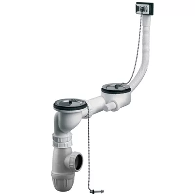 Equipement évier 2 cuves Ø60mm, bouchon chromé Ø57,5mm, cuve