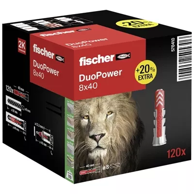 Promo Boite Duopower ø8x40 de 120 pièces + 20% gratuit